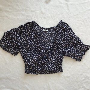 Ardene floral navy front tie cutout top